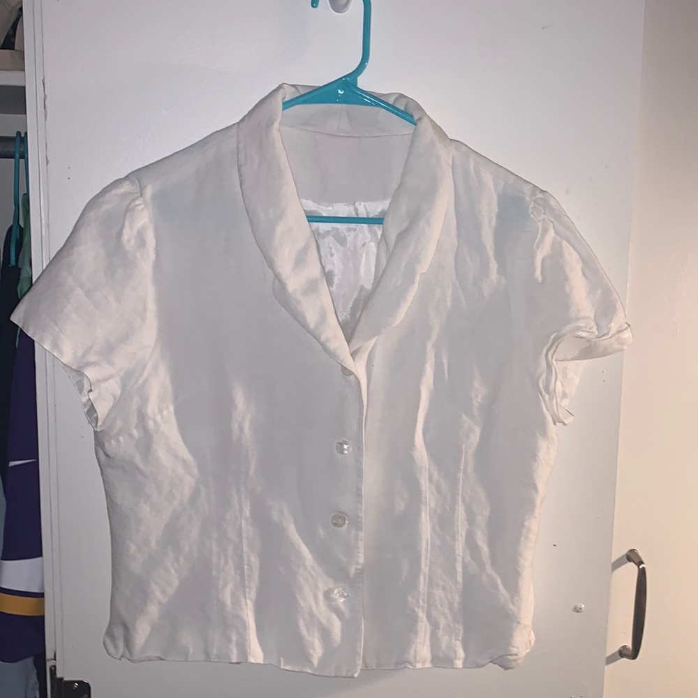 white button-up blouse